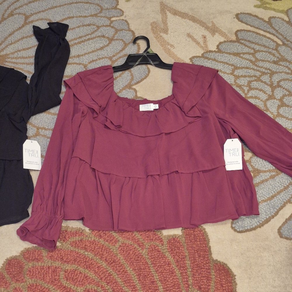 NWT Lot Of 2 Time And Tru Womens Long Sleeve Ruffle Blouse Size XL - Picture 2 of 11